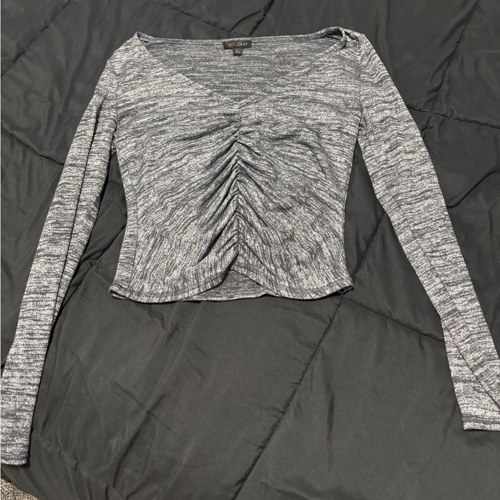 Gray Ruched Long Sleeve Top